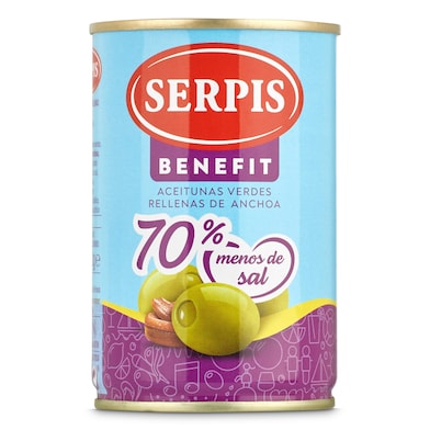 Aceitunas rellenas de anchoa bajo en sal Serpis 130 g-0 Aceitunas rellenas de anchoa bajo en sal Serpis 130 g-0