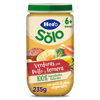Puré de verduritas con pollo y ternera Hero 235 g-0 Puré de verduritas con pollo y ternera Hero 235 g-0