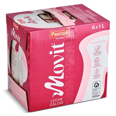 Leche desnatada calcio Pascual Movit pack 6 x 1 L-0 Leche desnatada calcio Pascual Movit pack 6 x 1 L-0