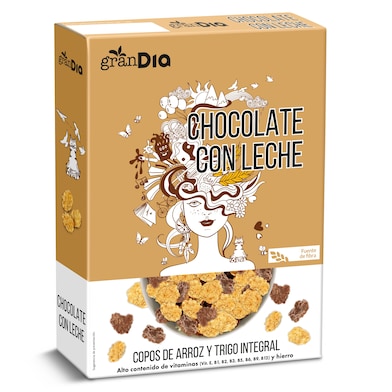 Cereales copos de arroz y trigo integral con chocolate Gran Dia 300 g-0 Cereales copos de arroz y trigo integral con chocolate Gran Dia 300 g-0