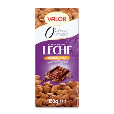 Chocolate con leche y almendras enteras 0% azúcares Valor 150 g-0 Chocolate con leche y almendras enteras 0% azúcares Valor 150 g-0