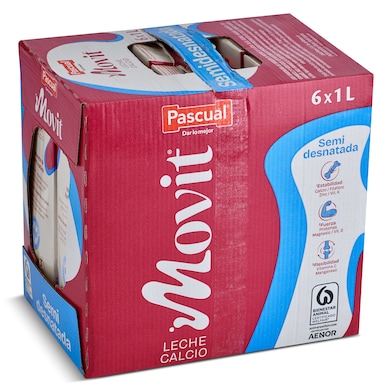 Leche semidesnatada calcio Pascual Movit pack 6 x 1 L-0 Leche semidesnatada calcio Pascual Movit pack 6 x 1 L-0