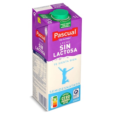 Leche semidesnatada sin lactosa Pascual 1 L-0 Leche semidesnatada sin lactosa Pascual 1 L-0