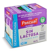 Leche semidesnatada sin lactosa Pascual pack 6 x 1 L