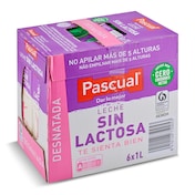 Leche desnatada sin lactosa Pascual pack 6 x 1 L