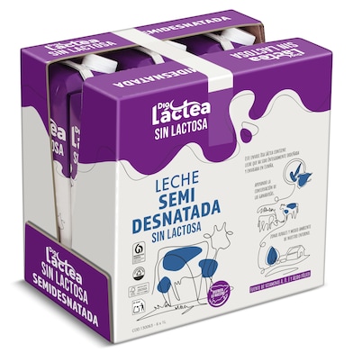 Leche semidesnatada sin lactosa Dia Láctea pack 6 x 1 L-0