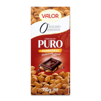Chocolate puro con almendras sin azúcar Valor 150 g-0 Chocolate puro con almendras sin azúcar Valor 150 g-0