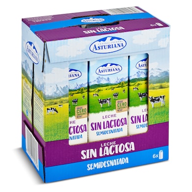 Leche semidesnatada sin lactosa Asturiana pack 6 x 1 L-0 Leche semidesnatada sin lactosa Asturiana pack 6 x 1 L-0