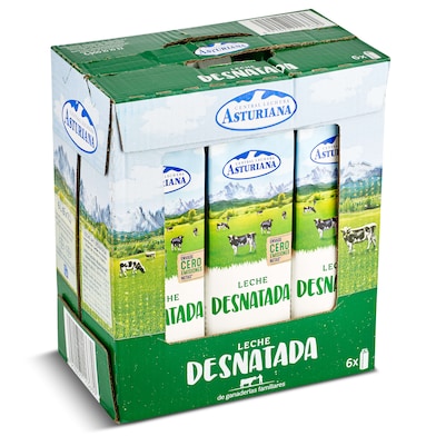 Leche desnatada Asturiana pack 6 x 1 L-0