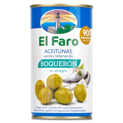 Aceitunas rellenas de boquerón en vinagre El Faro 150 g-0