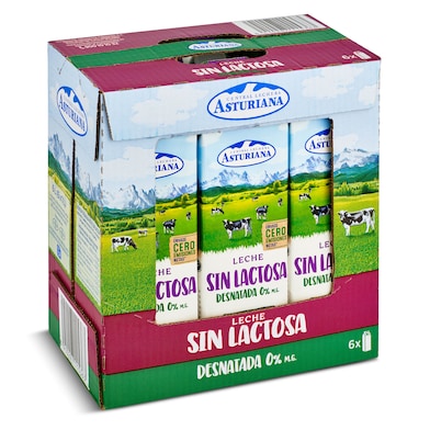 Leche desnatada sin lactosa Asturiana pack 6 x 1 L-0 Leche desnatada sin lactosa Asturiana pack 6 x 1 L-0