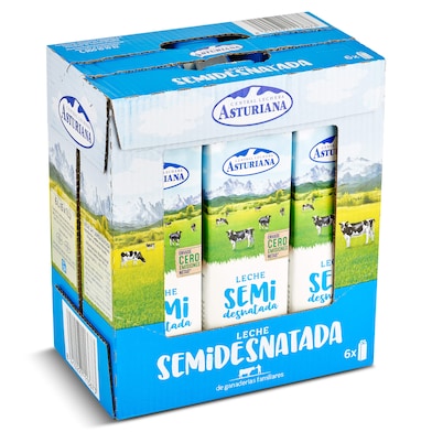 Leche semidesnatada Asturiana pack 6 x 1 L-0