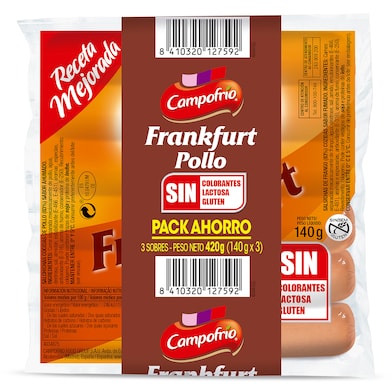 Salchichas cocidas Frankfurt de pollo Campofrío 3 x 140 g-0 Salchichas cocidas Frankfurt de pollo Campofrío 3 x 140 g-0