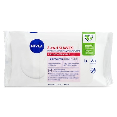 Toallitas desmaquillantes tres en uno piel seca Nivea 25 unidades-0