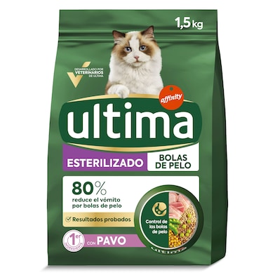 Alimento para gatos esterilizados anti bolas con pavo Ultima 1.5 Kg-0