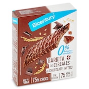 Barritas de cereales bañadas con chocolate negro sin azúcares Bicentury 102 g