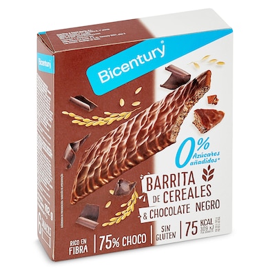 Barritas de cereales bañadas con chocolate negro sin azúcares Bicentury 102 g-0 Barritas de cereales bañadas con chocolate negro sin azúcares Bicentury 102 g-0