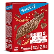 Barritas de cereales y cacao bañadas en chocolate con leche Bicentury 120 g