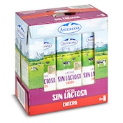 Leche entera sin lactosa Asturiana pack 6 x 1 L