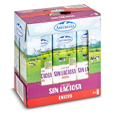 Leche entera sin lactosa Asturiana pack 6 x 1 L-0 Leche entera sin lactosa Asturiana pack 6 x 1 L-0