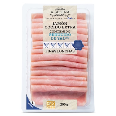 Jamón cocido reducido en sal Dia Nuestra Alacena 200 g-0