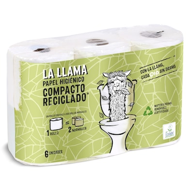 Papel higiénico reciclado doble rollo Dia La Llama 6 unidades-0