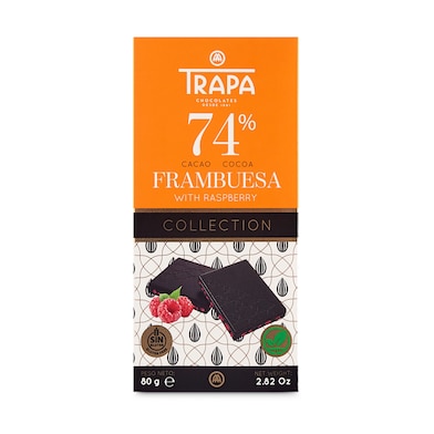 Chocolate 74% cacao con frambuesa Trapa 80 g-0 Chocolate 74% cacao con frambuesa Trapa 80 g-0