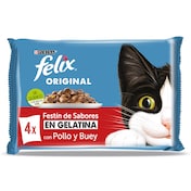 Alimento para gatos en gelatina con pollo y buey Felix 4 x 85 g
