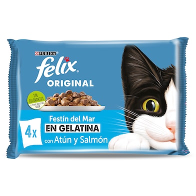 Alimento para gatos en gelatina atún y salmón Felix 4 x 85 g-0 Alimento para gatos en gelatina atún y salmón Felix 4 x 85 g-0
