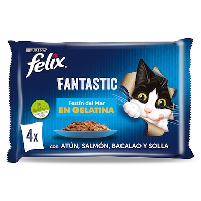 Alimento para gatos fantastic sabor festín del mar Felix 4 x 85 g-0 Alimento para gatos fantastic sabor festín del mar Felix 4 x 85 g-0