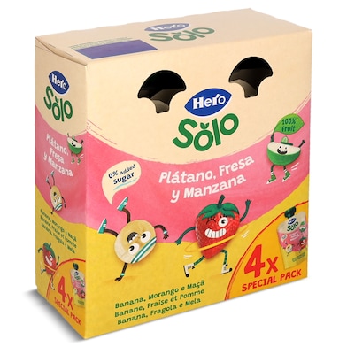 Alimento infantil con puré de plátano, fresa y manzana Hero 4 x 100 g-0