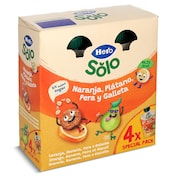 Alimento infantil con puré naranja, plátano, pera y galleta Hero 4 x 100 g