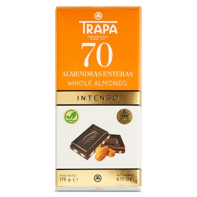 Chocolate negro 70% con almendras Trapa 175 g-0 Chocolate negro 70% con almendras Trapa 175 g-0