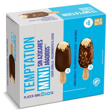Helado mini bombón sin azúcar clásico y almendrado Dia Temptation 6 x 36 g-0