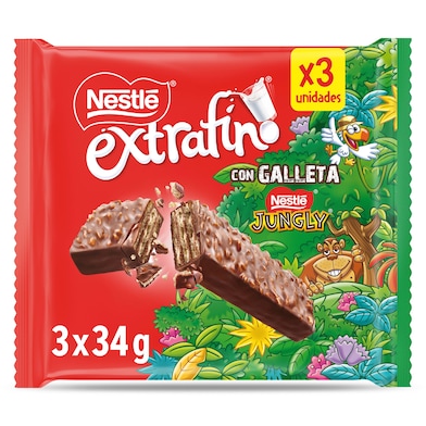 Barritas de chocolate y galleta Nestlé Jungly 102 g-0 Barritas de chocolate y galleta Nestlé Jungly 102 g-0