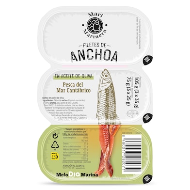 Filetes de anchoa en aceite de oliva Dia Mari Marinera 3 x 25 g-0 Filetes de anchoa en aceite de oliva Dia Mari Marinera 3 x 25 g-0