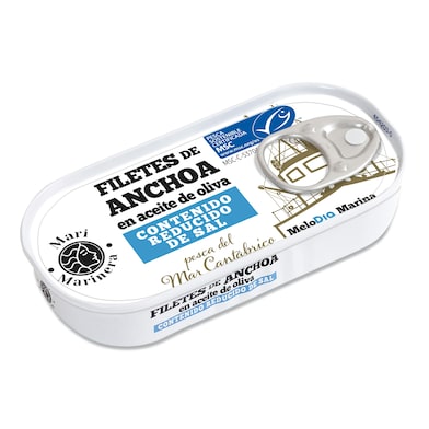 Filetes de anchoa del Cantábrico MSC en aceite de oliva reducido sal Dia Mari Marinera 29 g-0 Filetes de anchoa del Cantábrico MSC en aceite de oliva reducido sal Dia Mari Marinera 29 g-0
