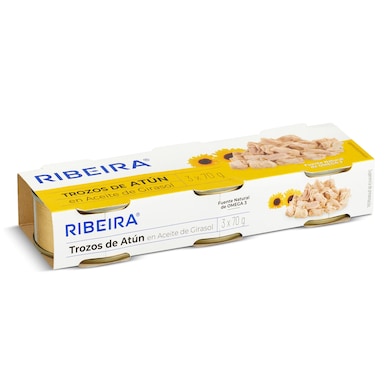 Trozos de atún en aceite de girasol Ribeira 3 x 52 g-0