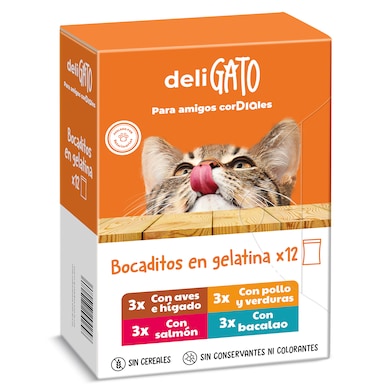 Alimento para gatos bocaditos en gelatina Dia Deligato pack 12 x 100 g-0