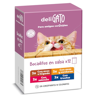 Alimento para gato bocaditos en salsa Dia Deligato pack 12 x 100 g-0 Alimento para gato bocaditos en salsa Dia Deligato pack 12 x 100 g-0