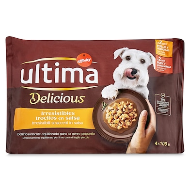 Alimento húmedo para perros mix con pollo y buey Ultima 4 x 100 g-0