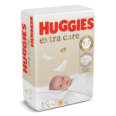 Pañales para recién nacido 2-5 kg talla 1 Huggies Extra Care 28 unidades-0 Pañales para recién nacido 2-5 kg talla 1 Huggies Extra Care 28 unidades-0