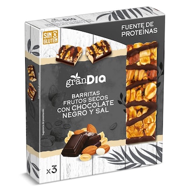 Barritas de frutos secos con chocolate y sal Gran Dia 90 g-0