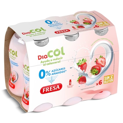 Bebida láctea de fresa 0% azúcares añadidos Diacol 6 x 100 g-0 Bebida láctea de fresa 0% azúcares añadidos Diacol 6 x 100 g-0