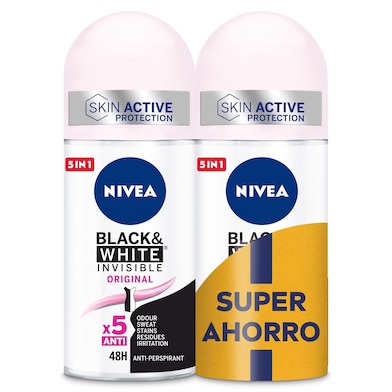 Desodorante roll-on black&white invisible Nivea 2 x 50 ml-0