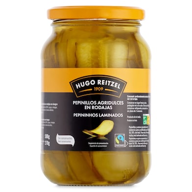 Pepinillos agrigulces en rodajas Hugo Reitzel 270 g-0