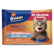Alimento para gatos en gelatina atún y salmón Brekkies 4 x 85 g