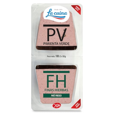 Paté dúo pimienta y finas hierbas La Cuina 2 x 50 g-0