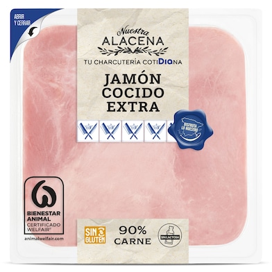 Jamón cocido extra 90% Dia Nuestra Alacena 250 g-0