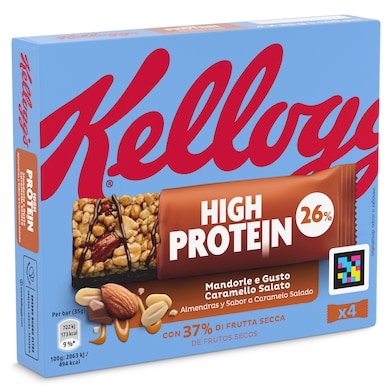 Barritas de almendras y caramelo salado high protein Kellogg's 140 g-0 Barritas de almendras y caramelo salado high protein Kellogg's 140 g-0